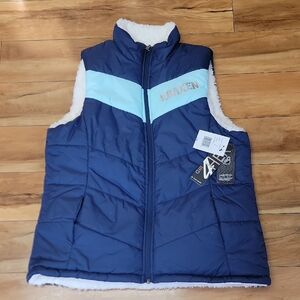 Seattle Kraken NHL Size MED Womens Blue Reversible Faux Fur Full Zip Vest